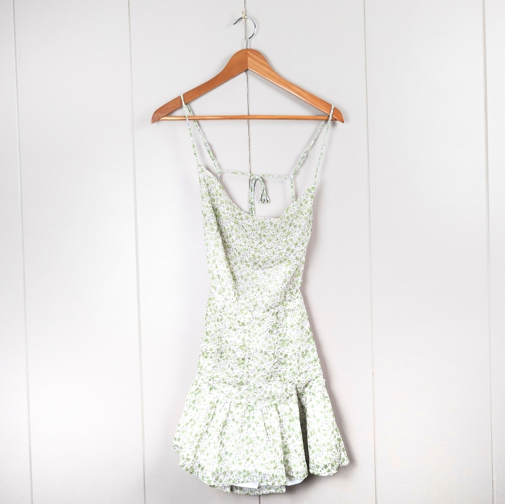 NWOT Sky To Moon Green Ditsy Floral Ruffle Cami Mini Dress - S